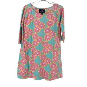Lauren James Grapefruit Dress Womens Size S Blue Pink Mini 3/4 Length Sleeves